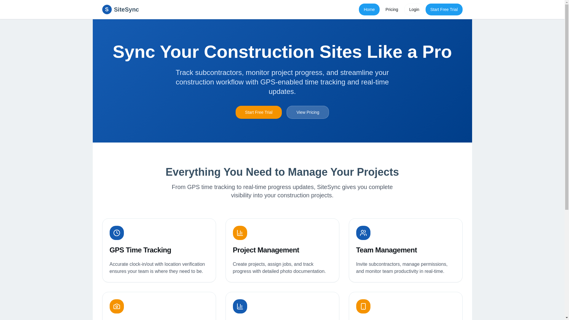 website screenshot of https://sitesync.build/