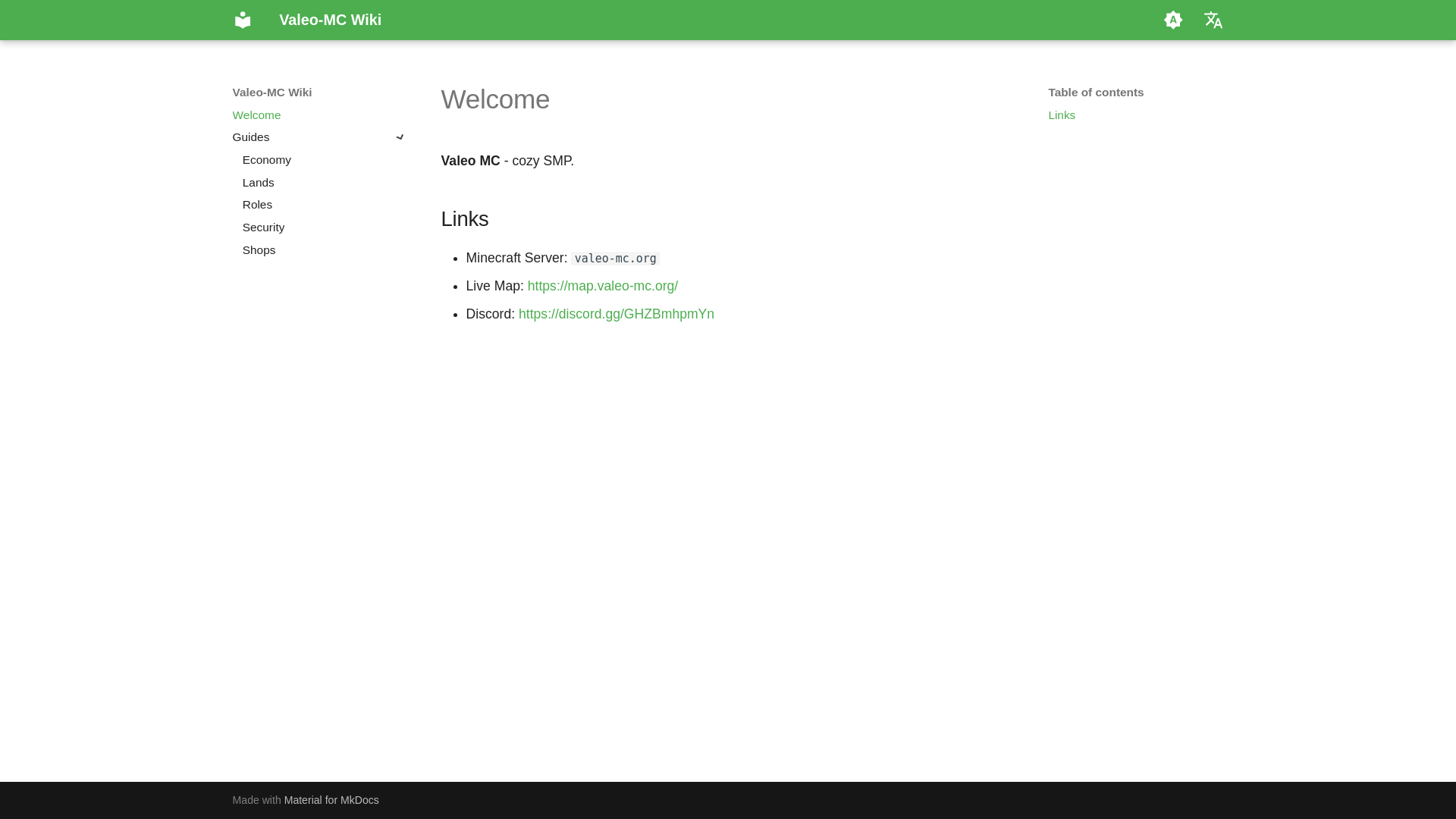 website screenshot of https://valeo-mc-wiki.pages.dev/