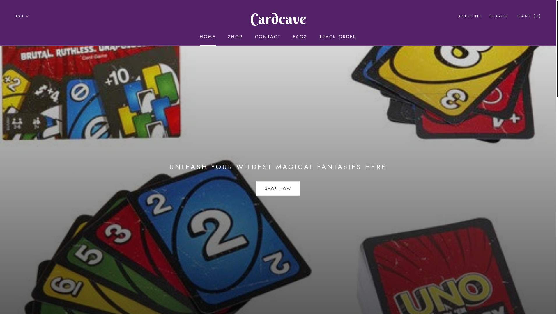 website screenshot of https://cardcave.shop/