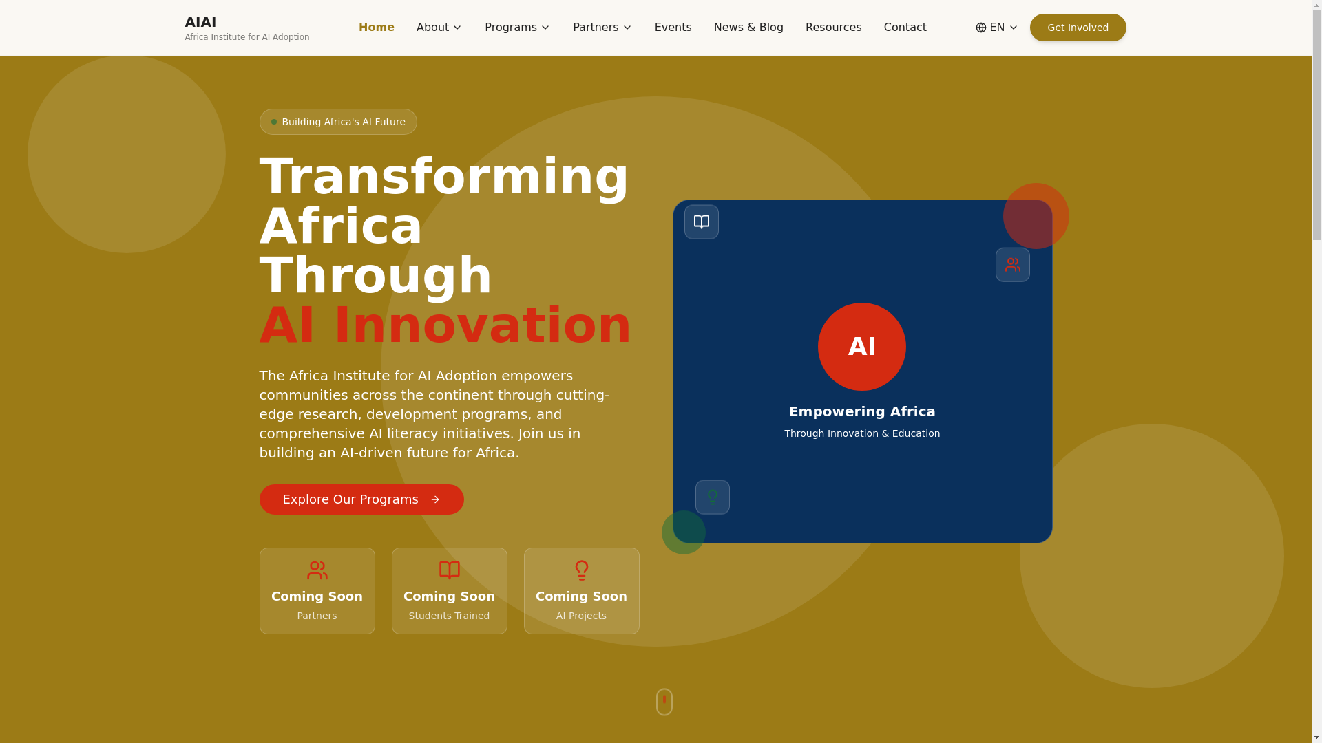 website screenshot of https://africainstituteofaiadoption.org/