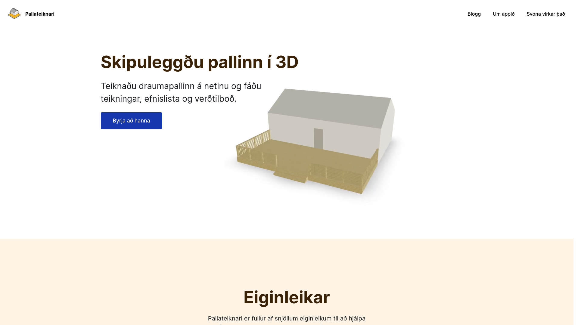 website screenshot of https://pallateiknari.is/