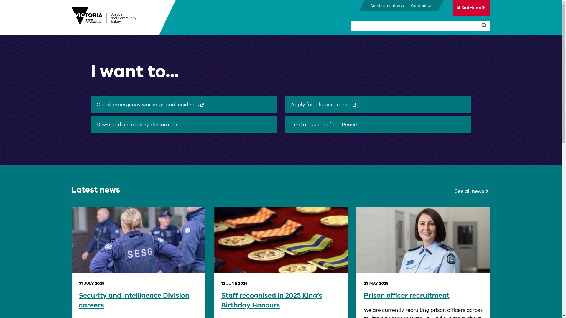 website screenshot of https://justice.vic.gov.au
