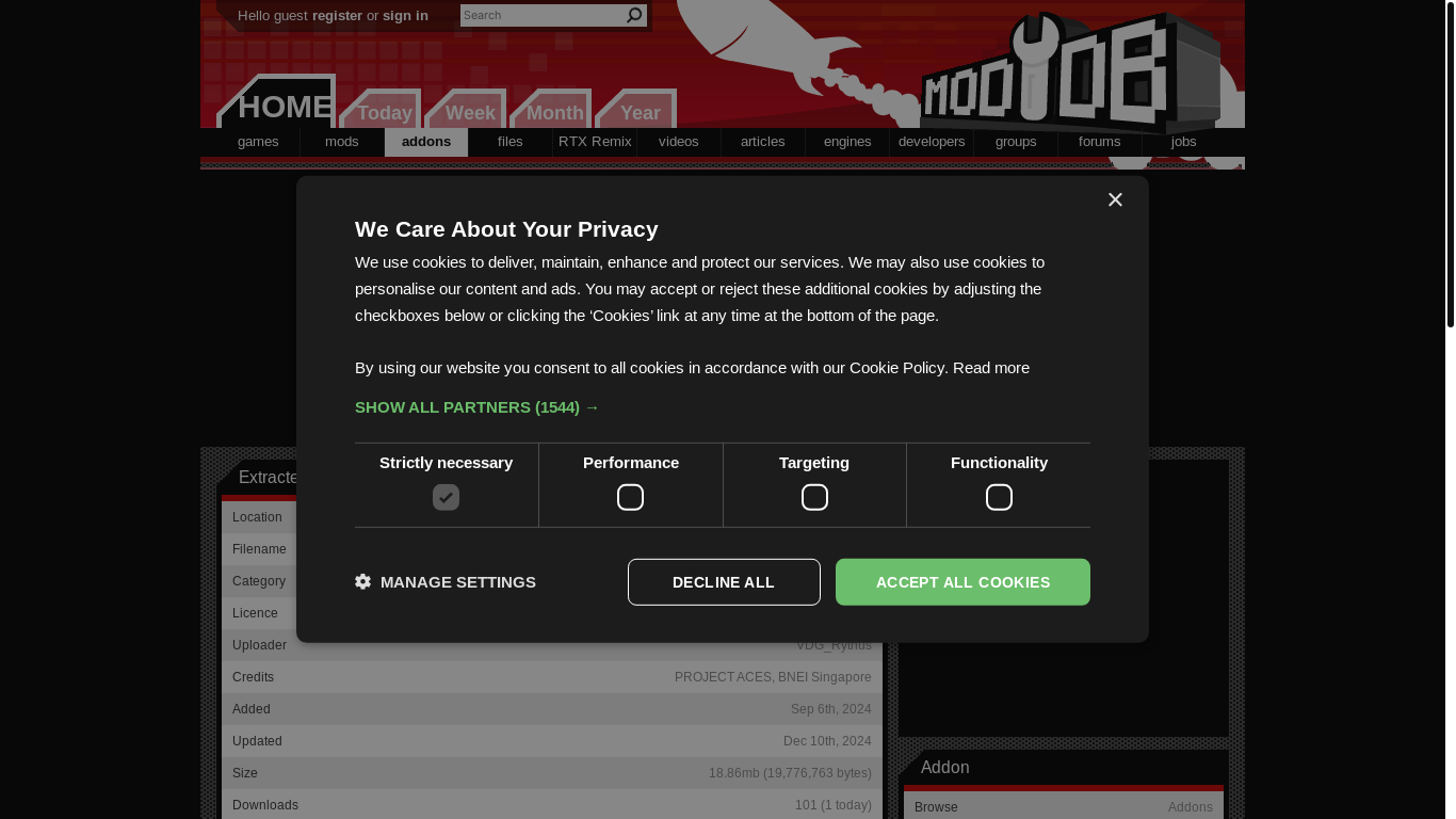 website screenshot of https://www.moddb.com/addons/extracted-aircraft-models