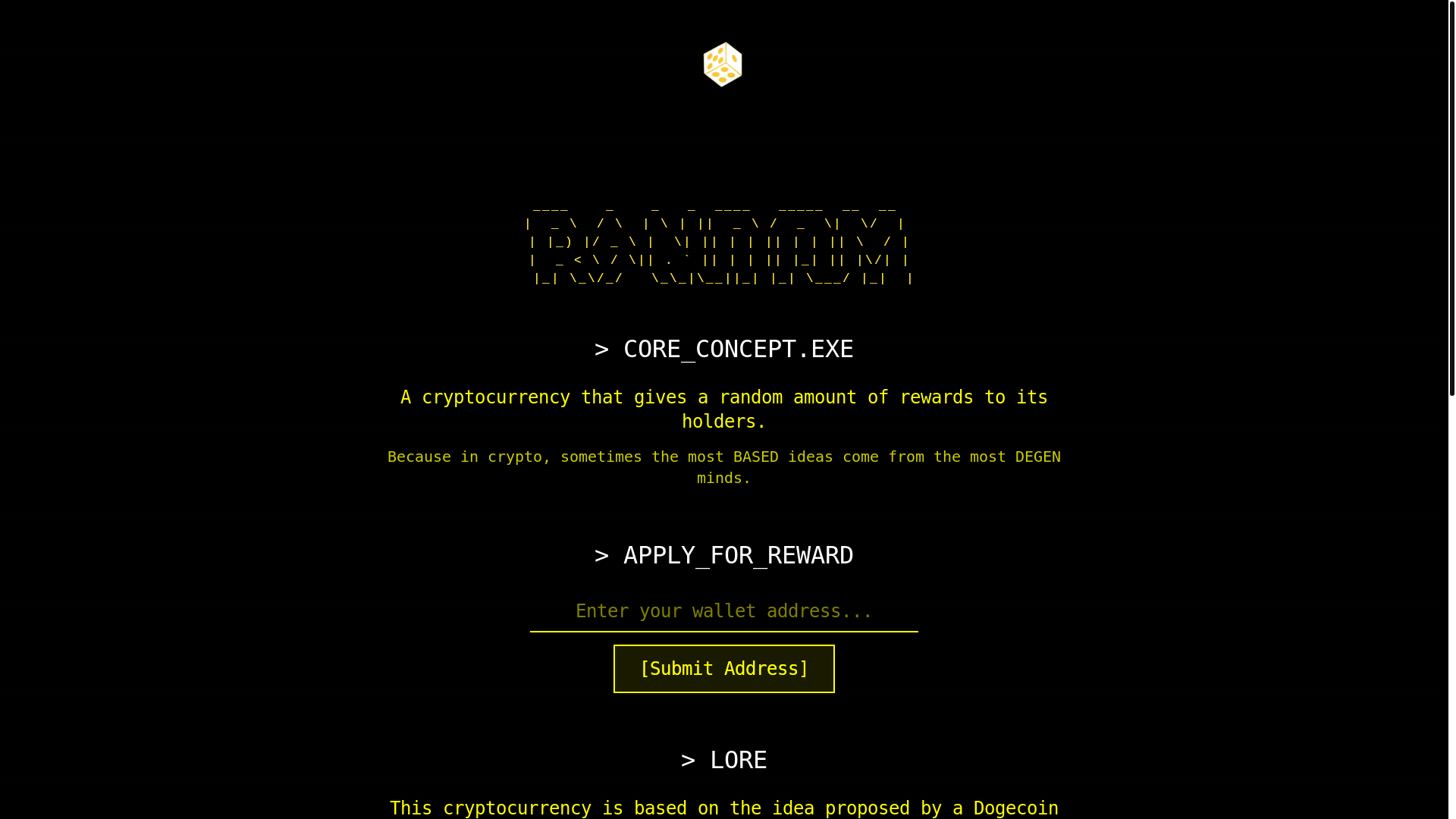 website screenshot of https://randomtoken.fun/