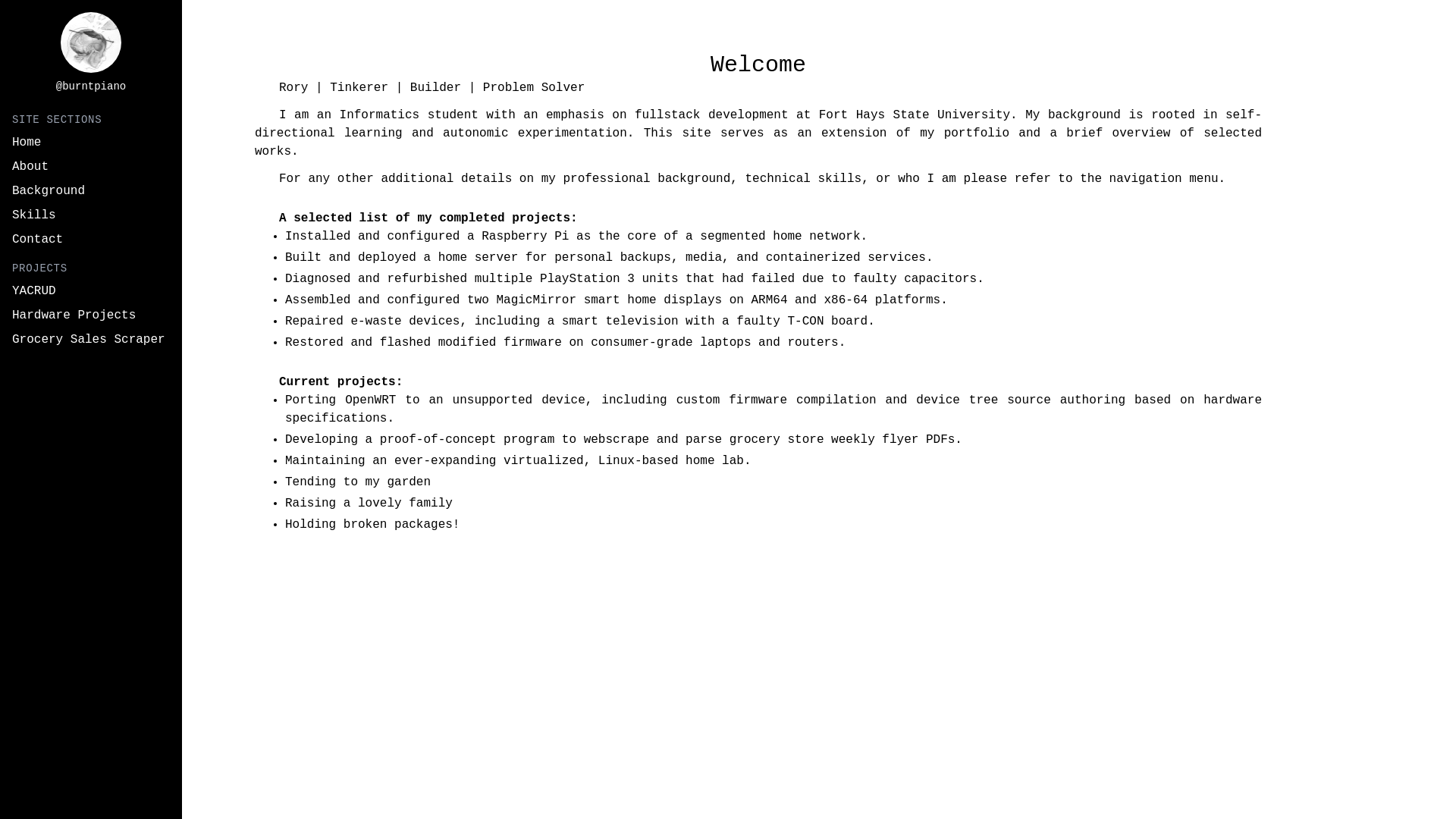 website screenshot of https://roryblair.dev/