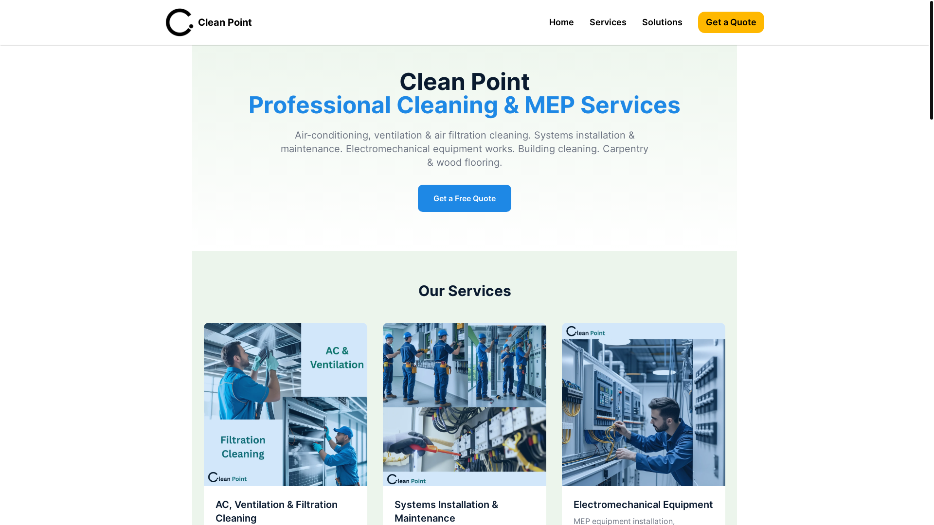 website screenshot of https://cleanpointme.com/