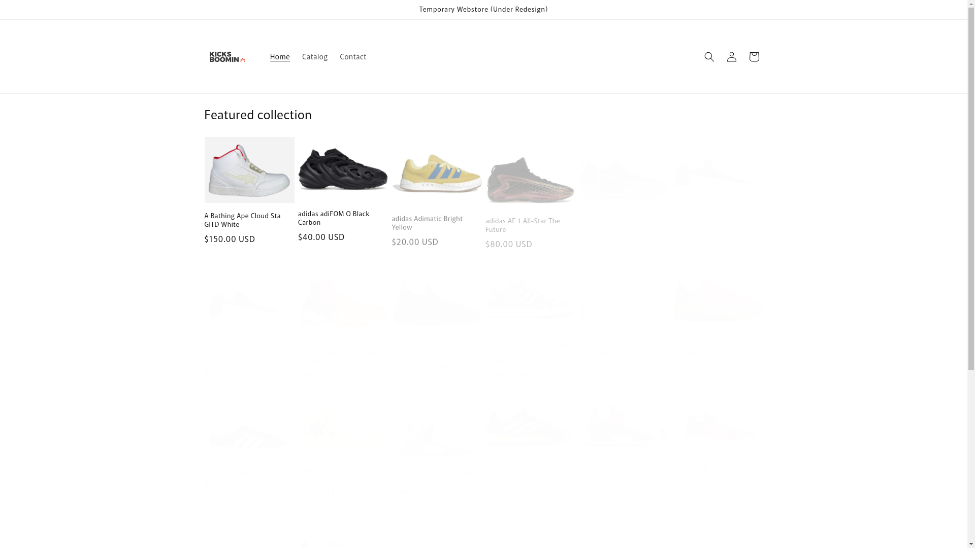 website screenshot of https://kicksboomin.co/