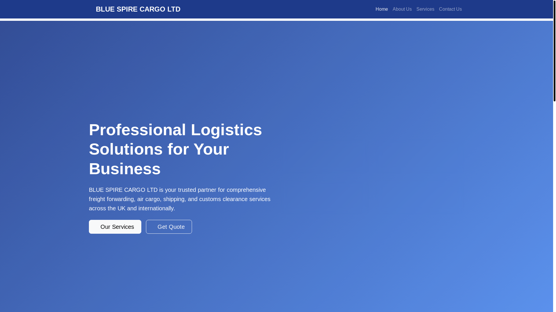 website screenshot of https://bluespirecargo.co.uk/