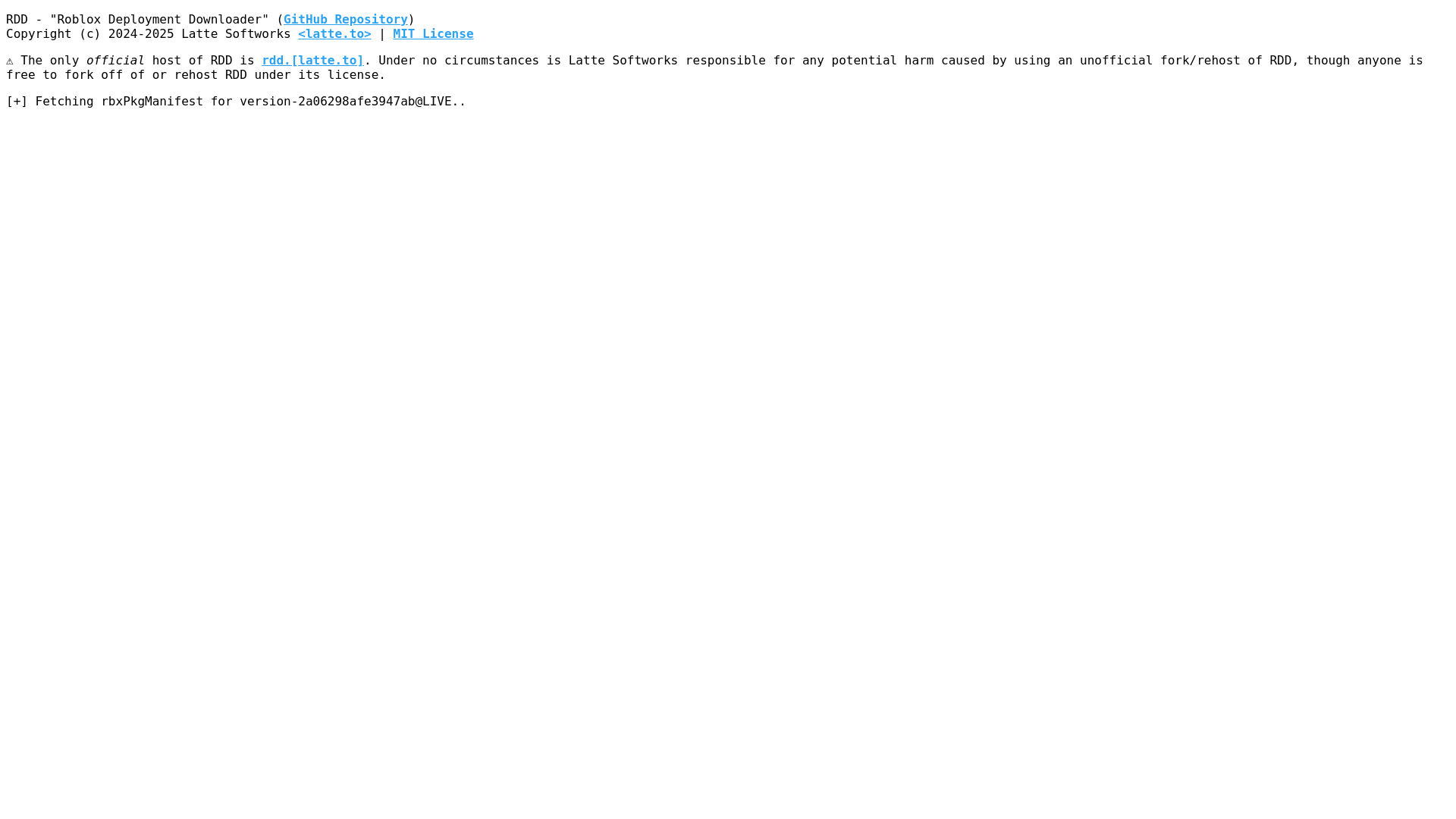 website screenshot of https://rdd.latte.to/?channel=LIVE&binaryType=WindowsPlayer&version=version-2a06298afe3947ab