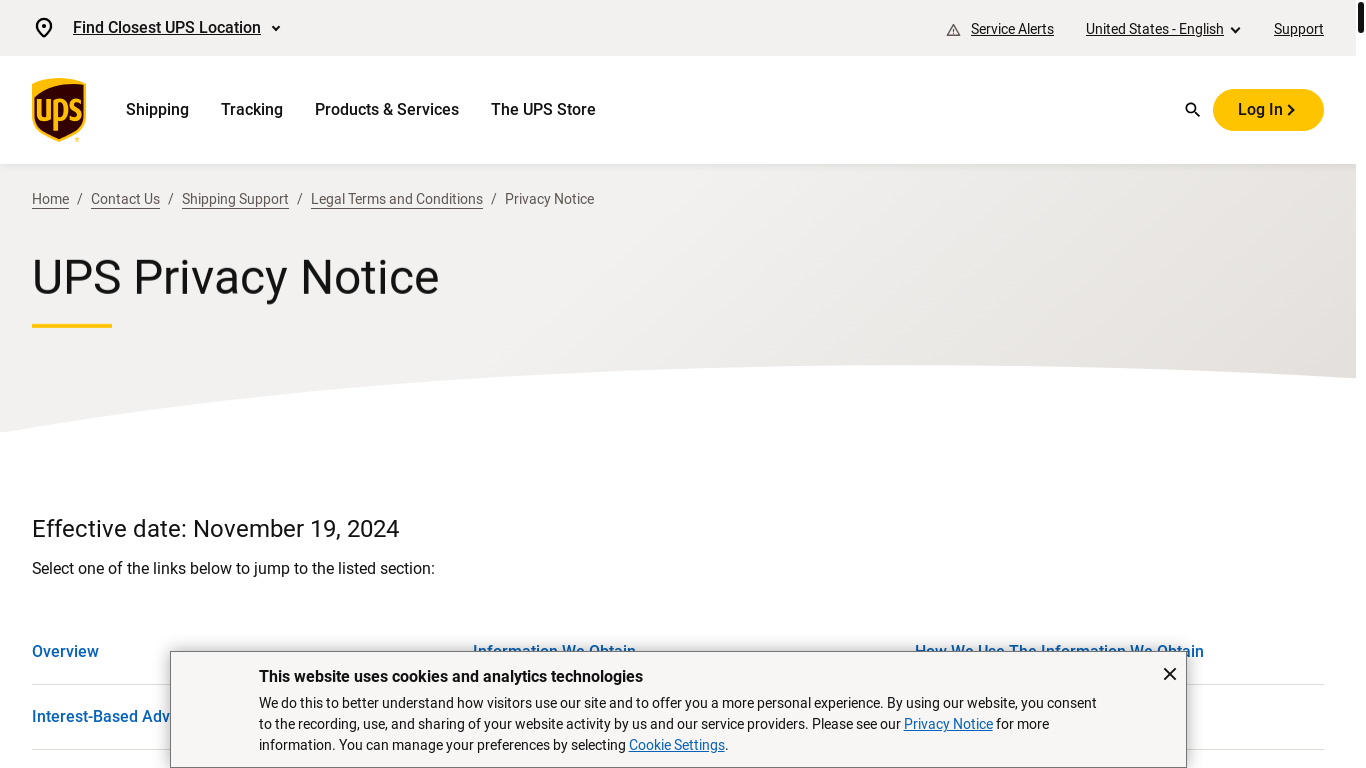website screenshot of https://www.ups.com/us/en/support/shipping-support/legal-terms-conditions/privacy-notice.page