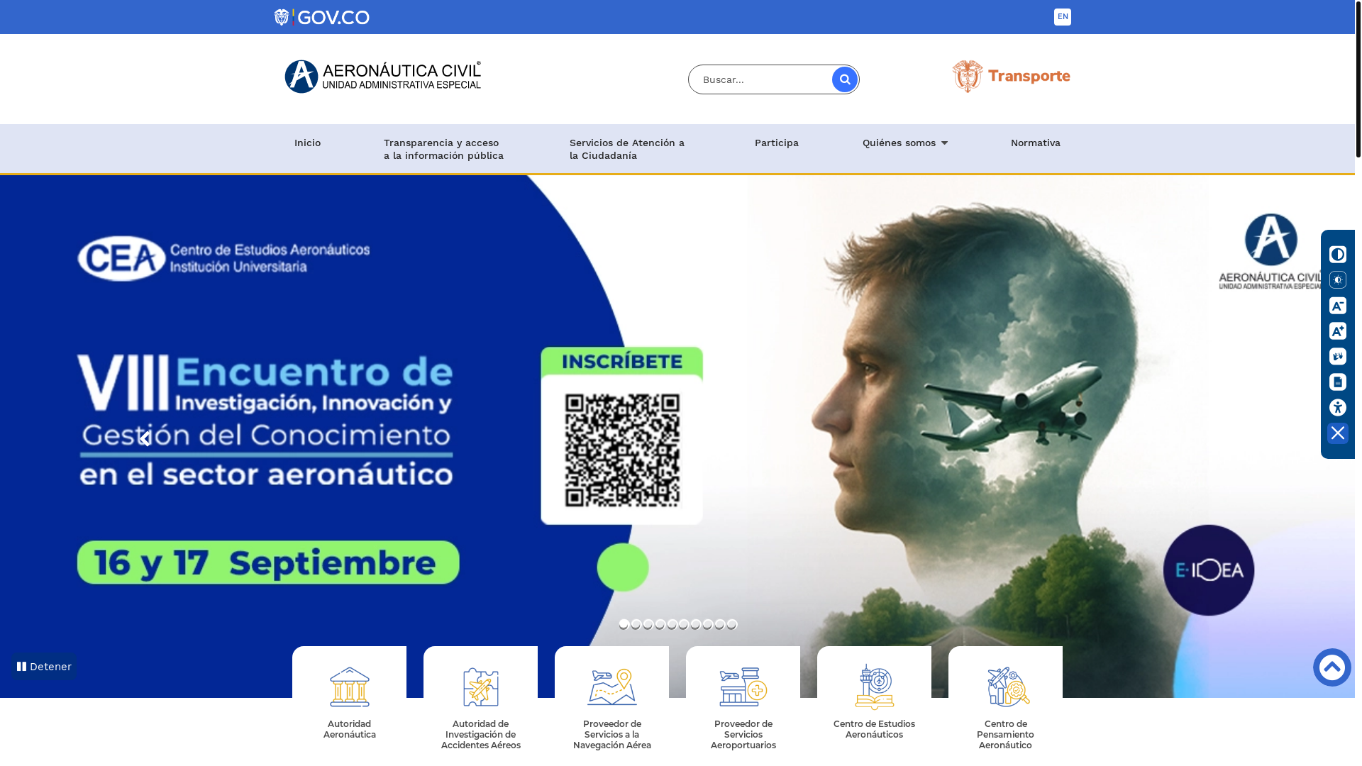 website screenshot of https://aerocivil.gov.co/