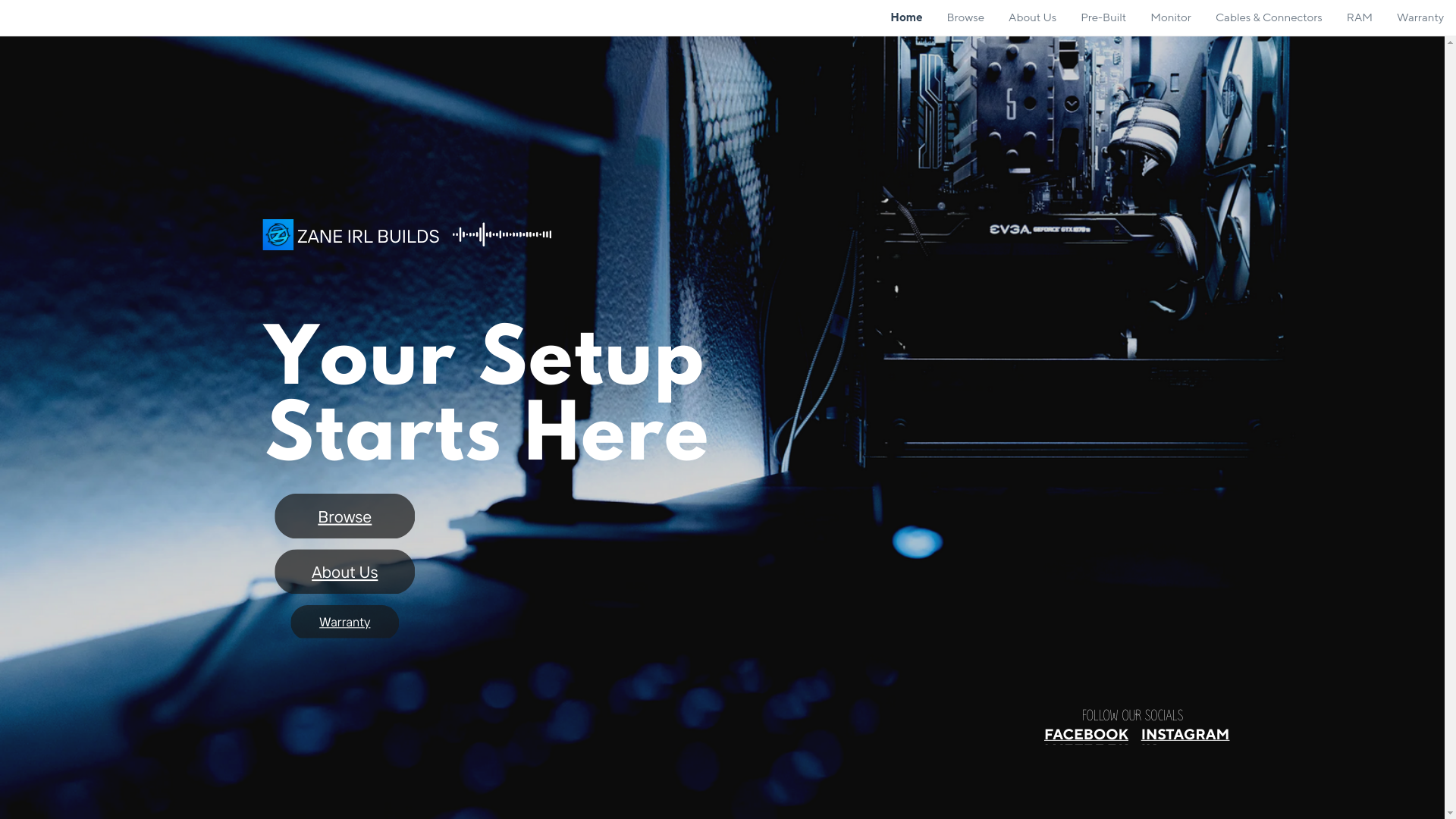 website screenshot of https://zaneirlbuilds.com/