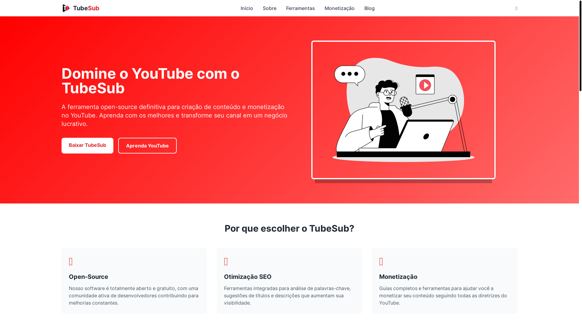 website screenshot of https://tubesub.com.br/