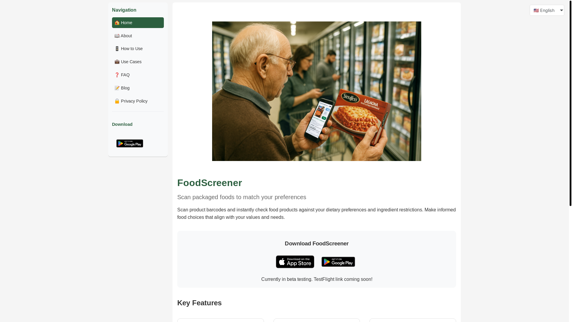 website screenshot of https://foodscreener.pages.dev/