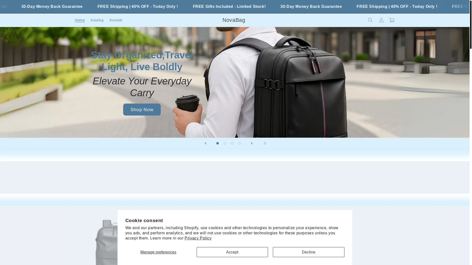 website screenshot of https://novabag.online/