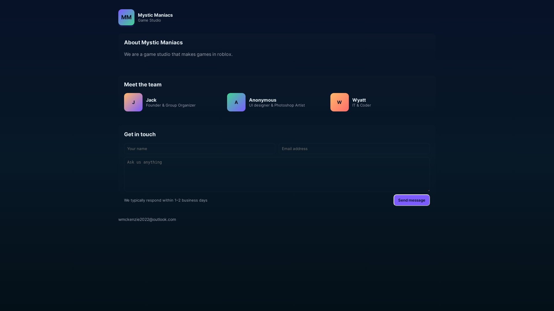 website screenshot of https://mysticmaniacs.pages.dev/