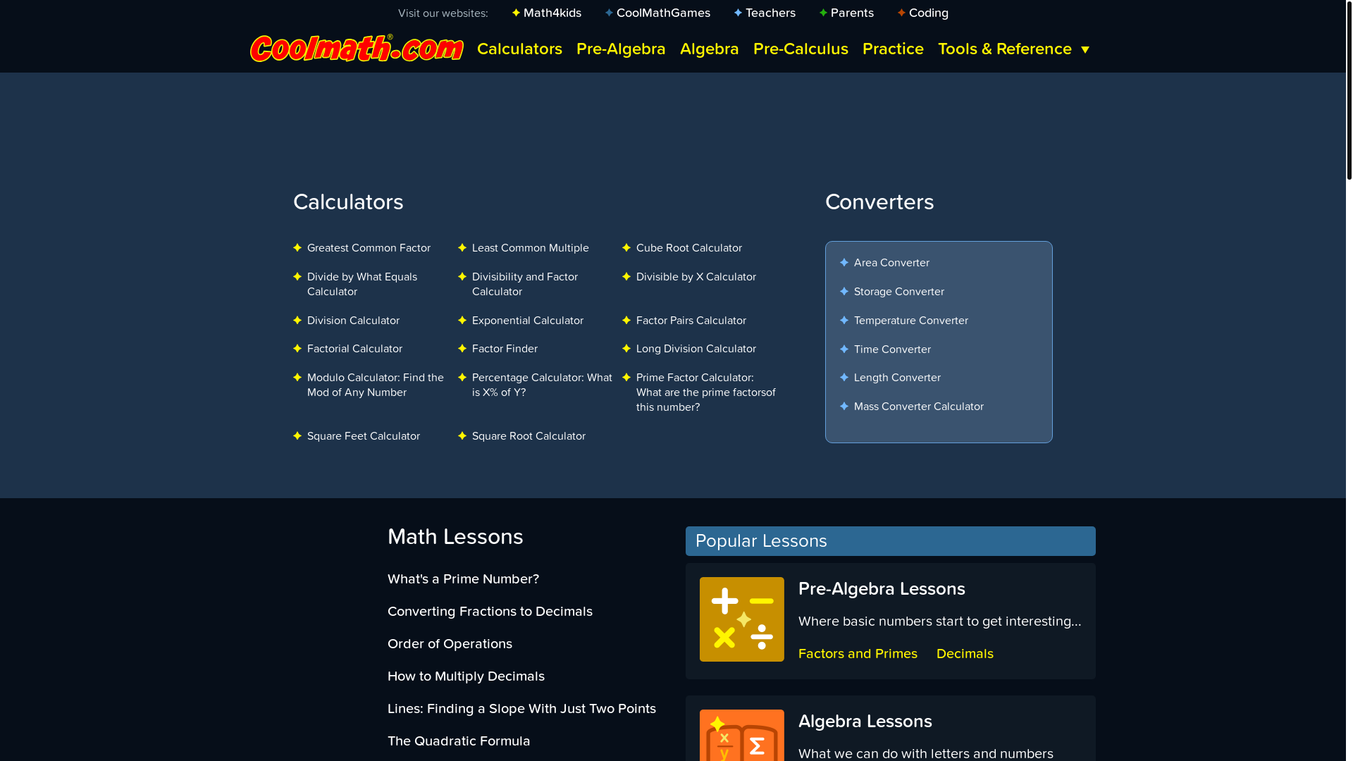 website screenshot of https://coolmath.com/