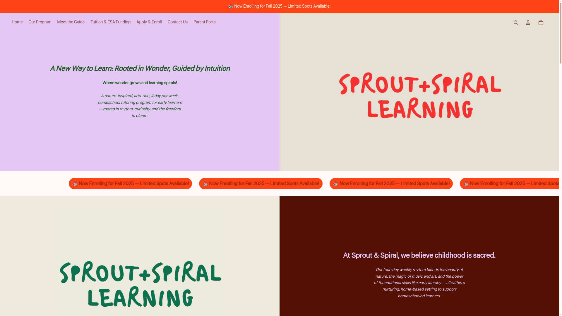 website screenshot of https://sproutandspiral.com/