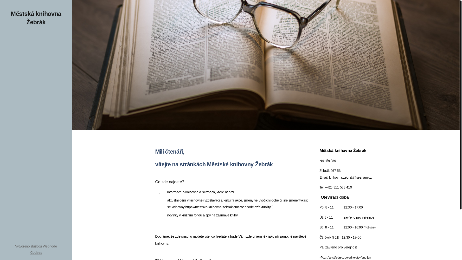 website screenshot of https://mestskaknihovnazebrak.cz/