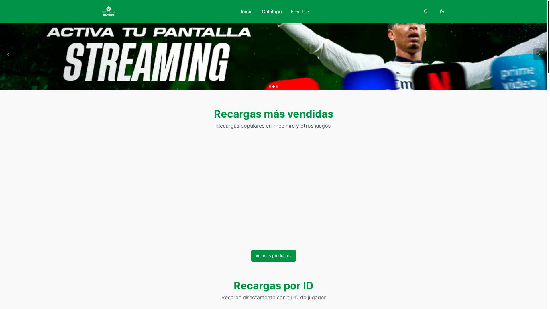 website screenshot of https://recargasgaming.com/