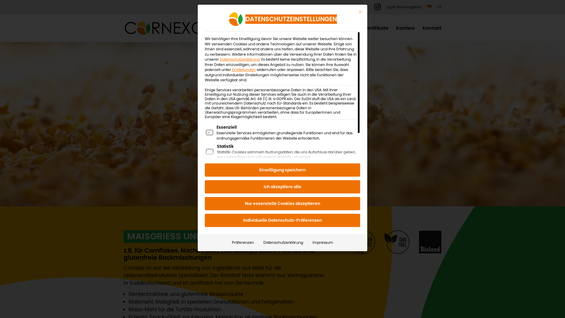 website screenshot of https://www.cornexo.de/