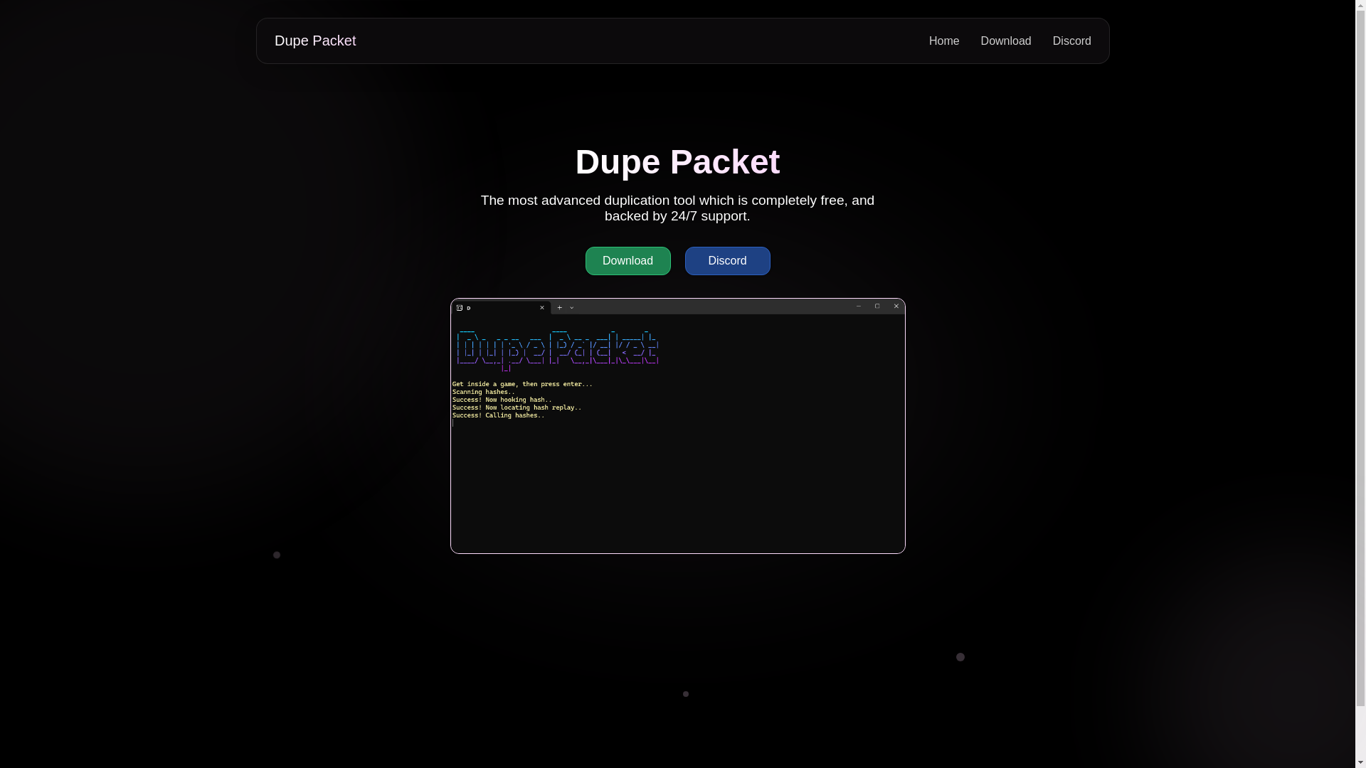 website screenshot of https://dupepacket.com/