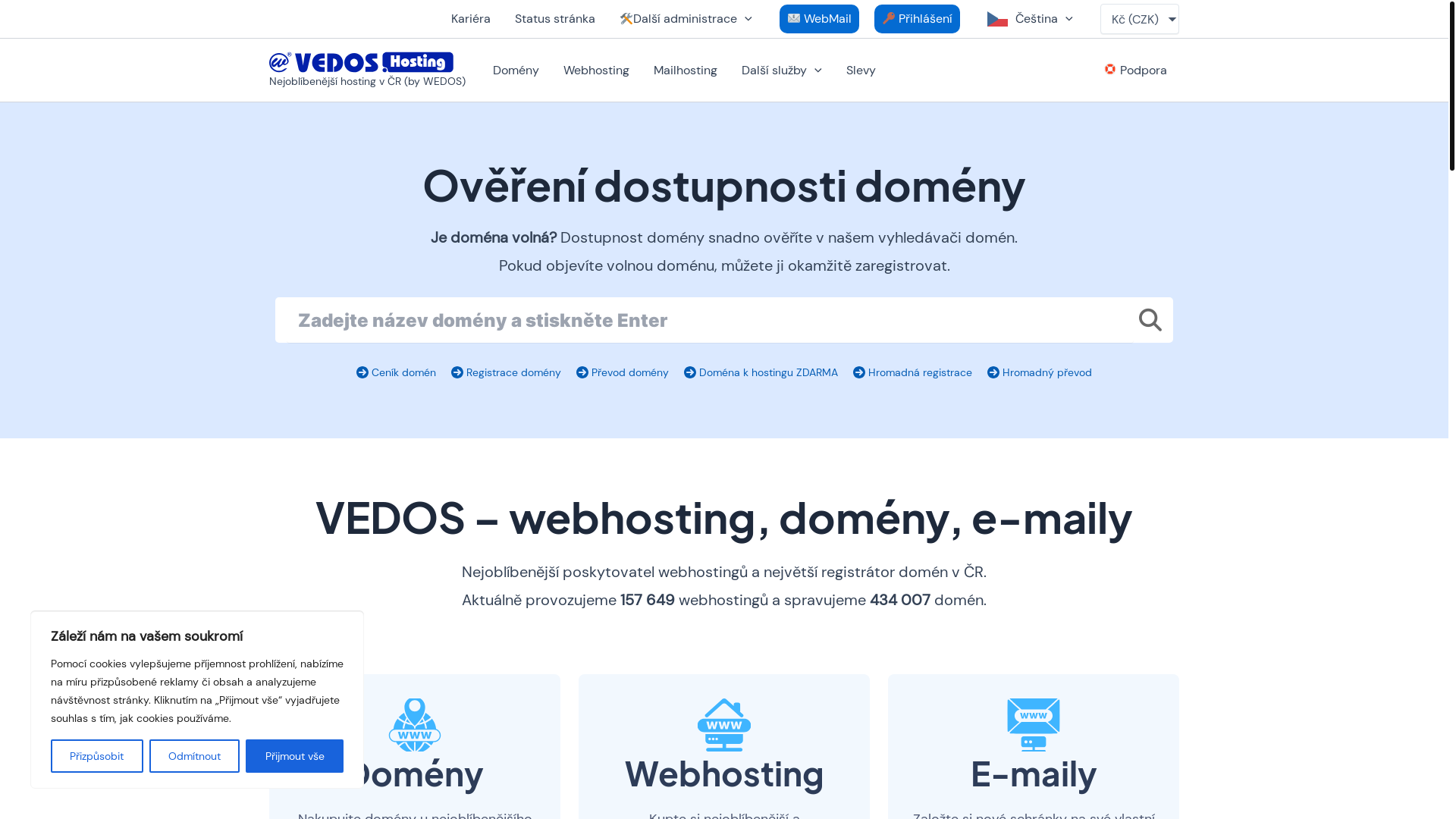 website screenshot of https://www.vedos.cz/