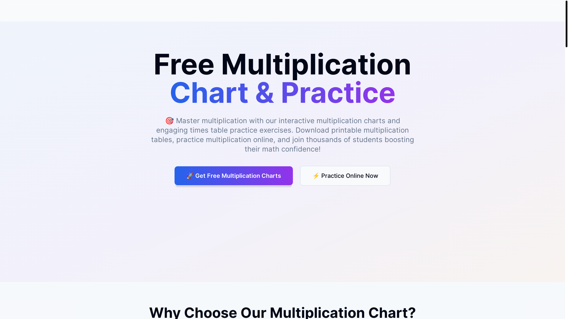 website screenshot of https://multiplicationchart.pages.dev/