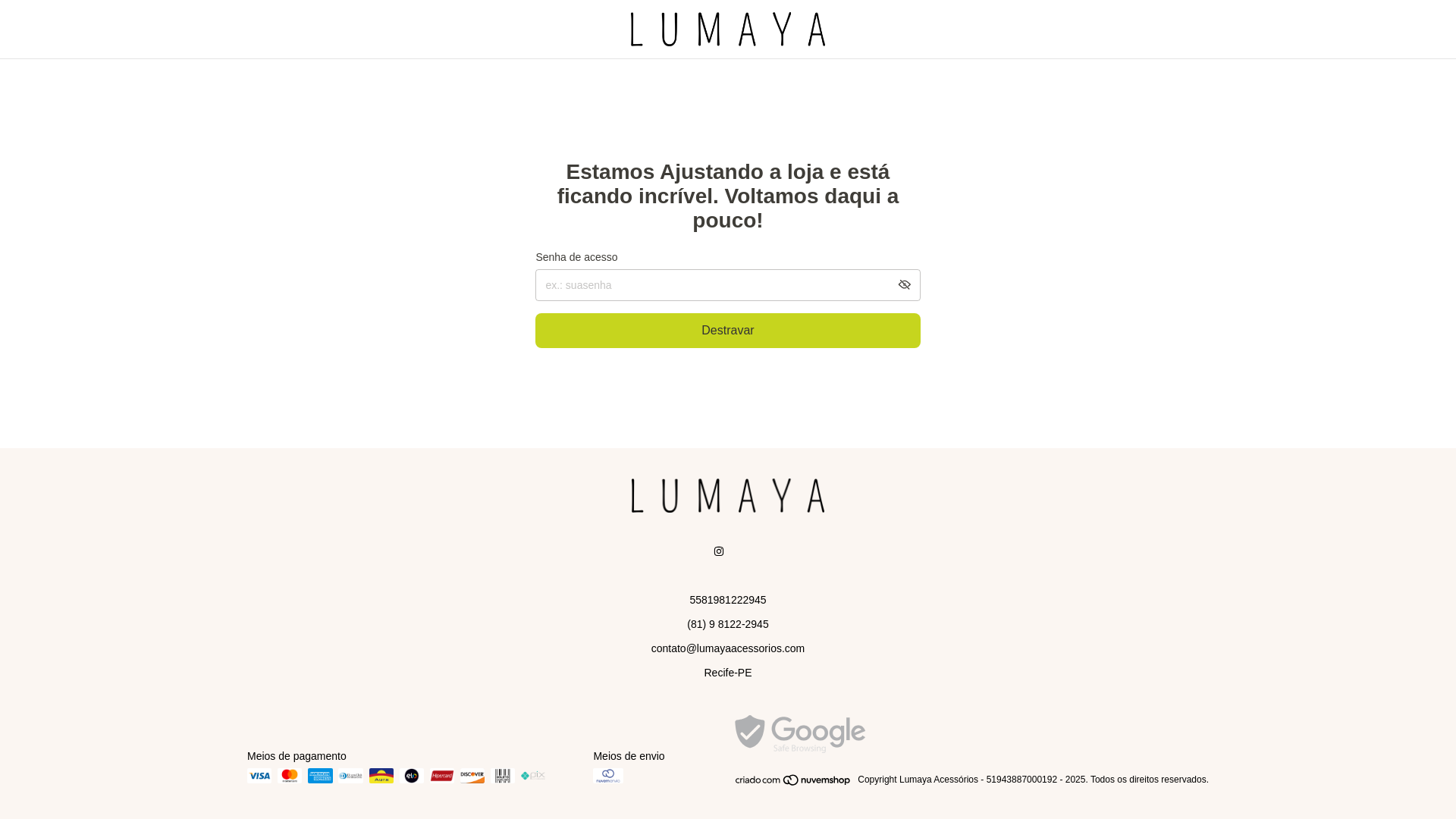 website screenshot of https://lumayaacessorios.com.br/