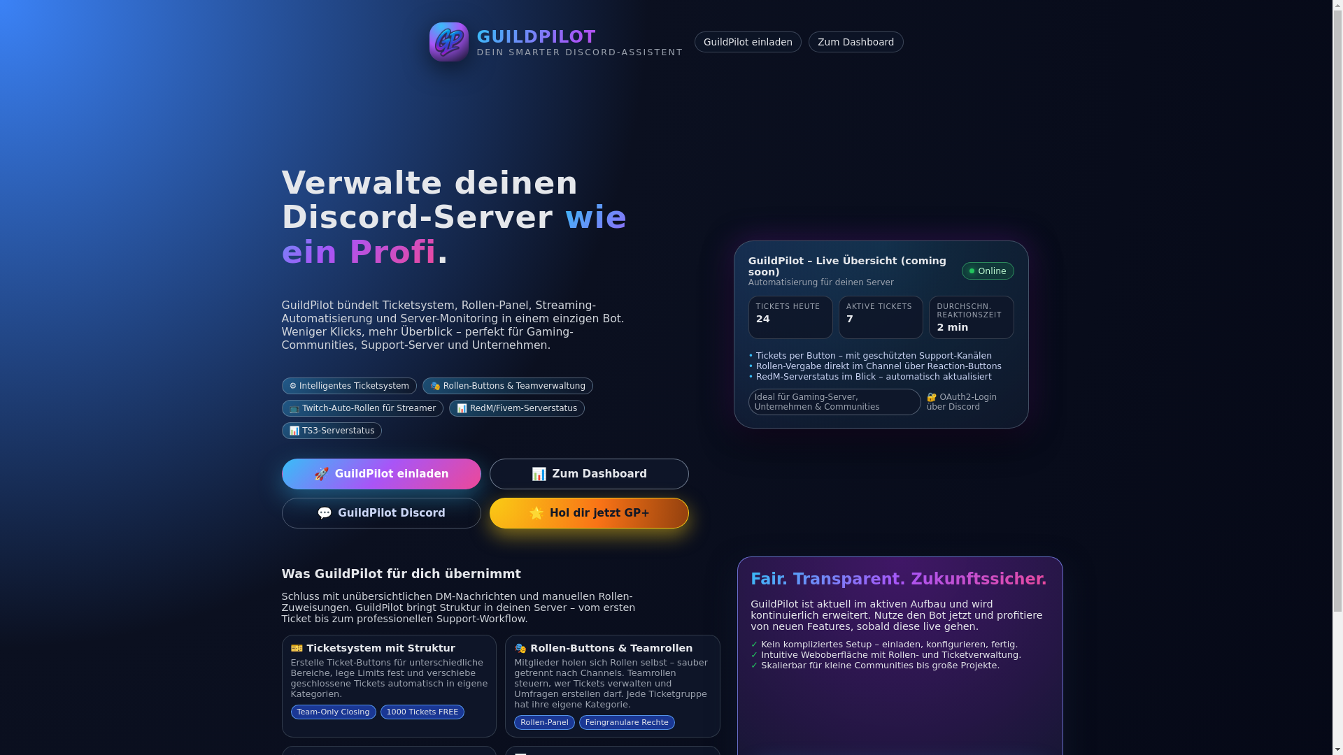 website screenshot of https://guildpilot.net/