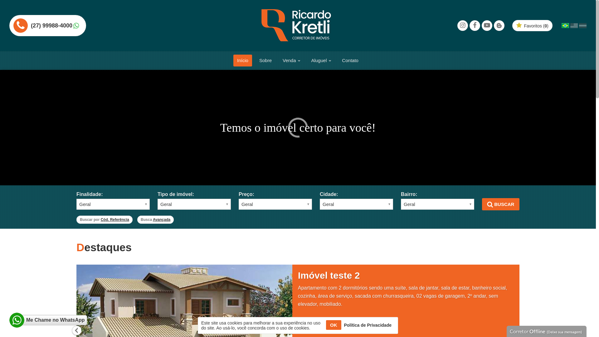 website screenshot of https://ricardokretliimoveis.com.br/