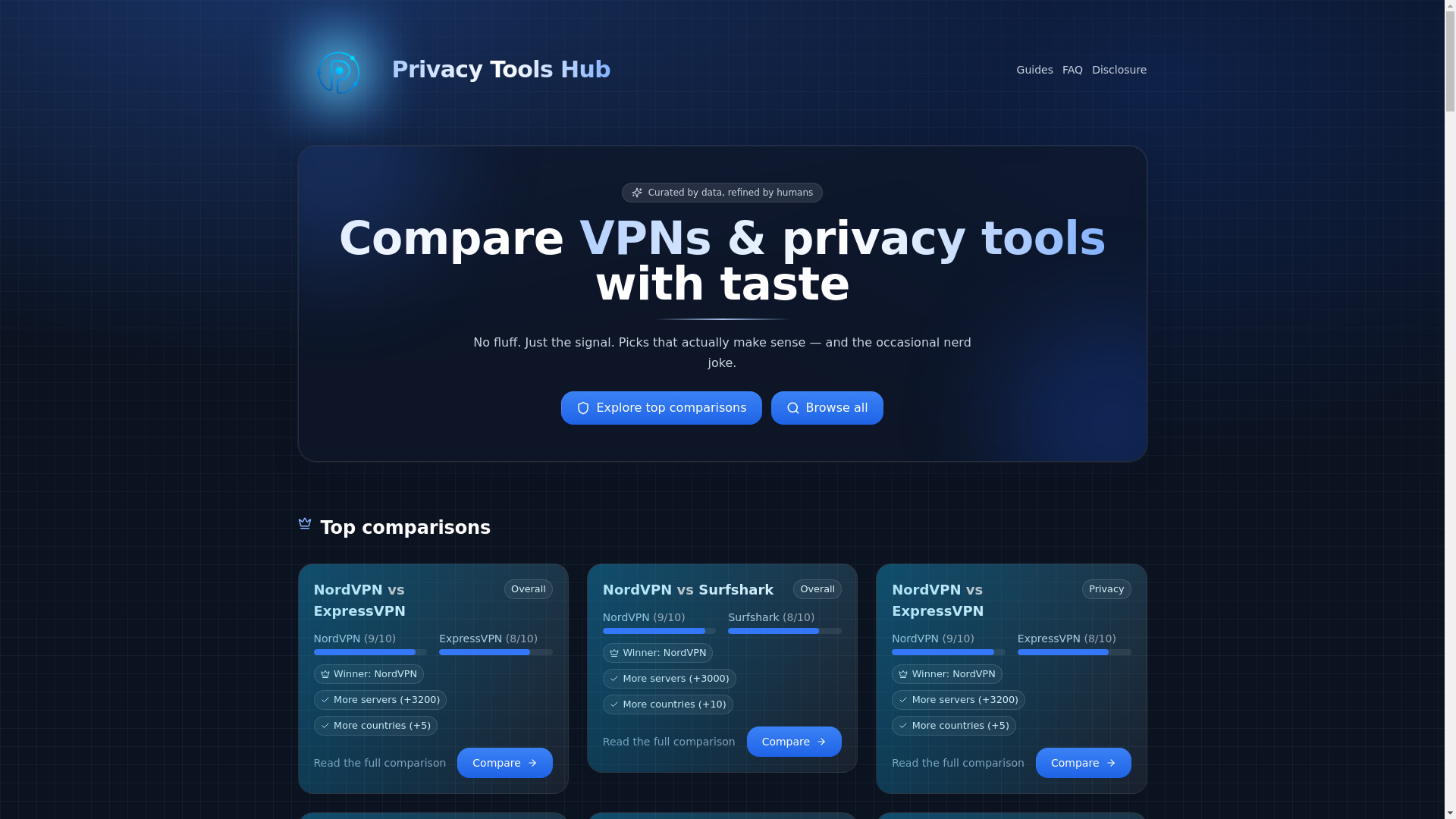 website screenshot of https://privacytoolshub.com/