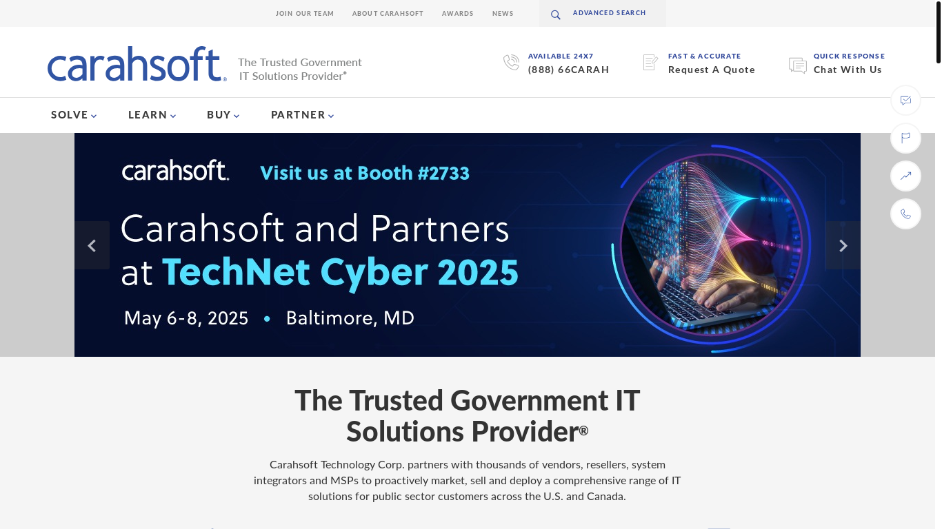 website screenshot of http://www.carahsoft.com/