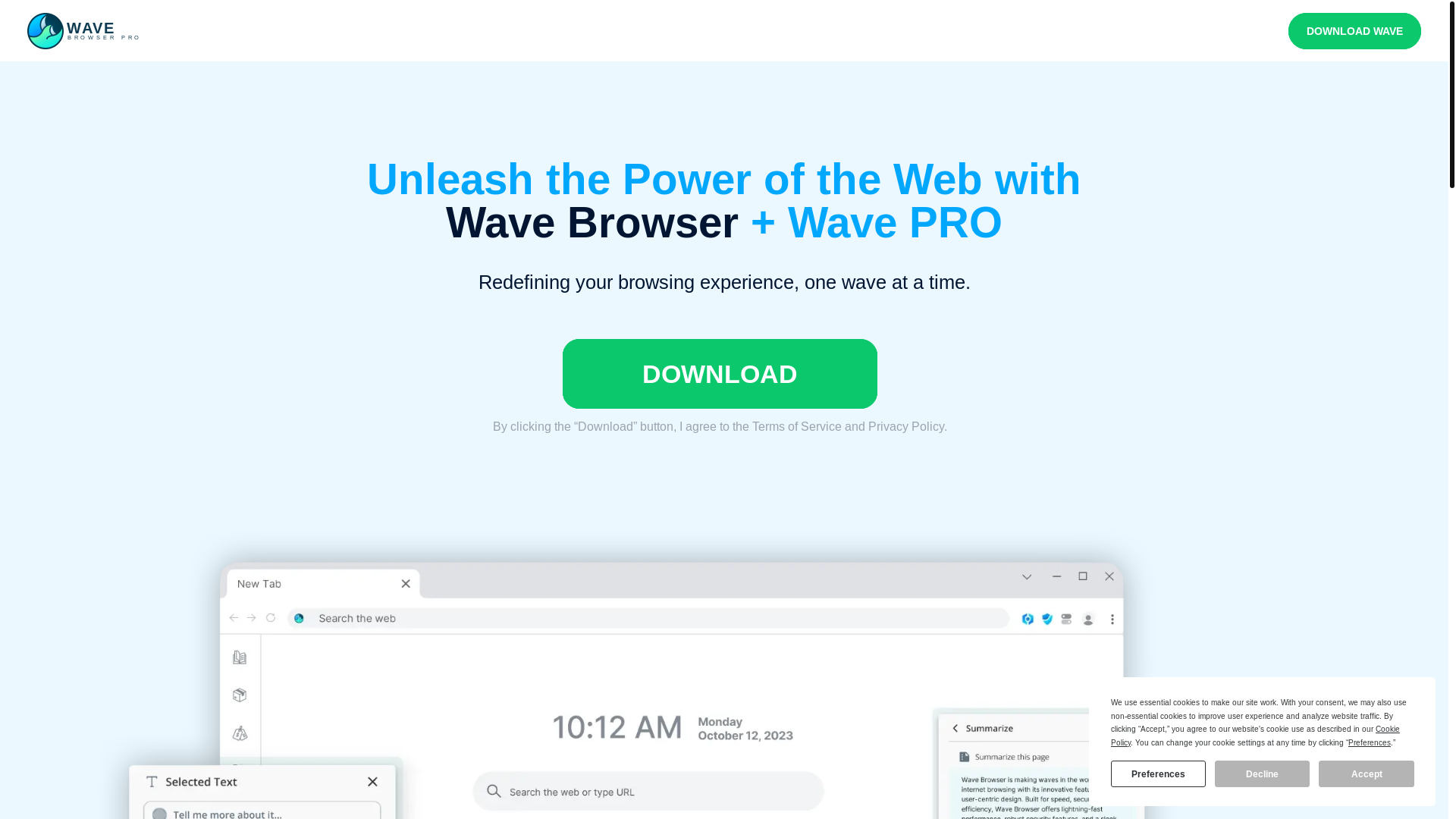 website screenshot of https://wavebrowserpro.com/