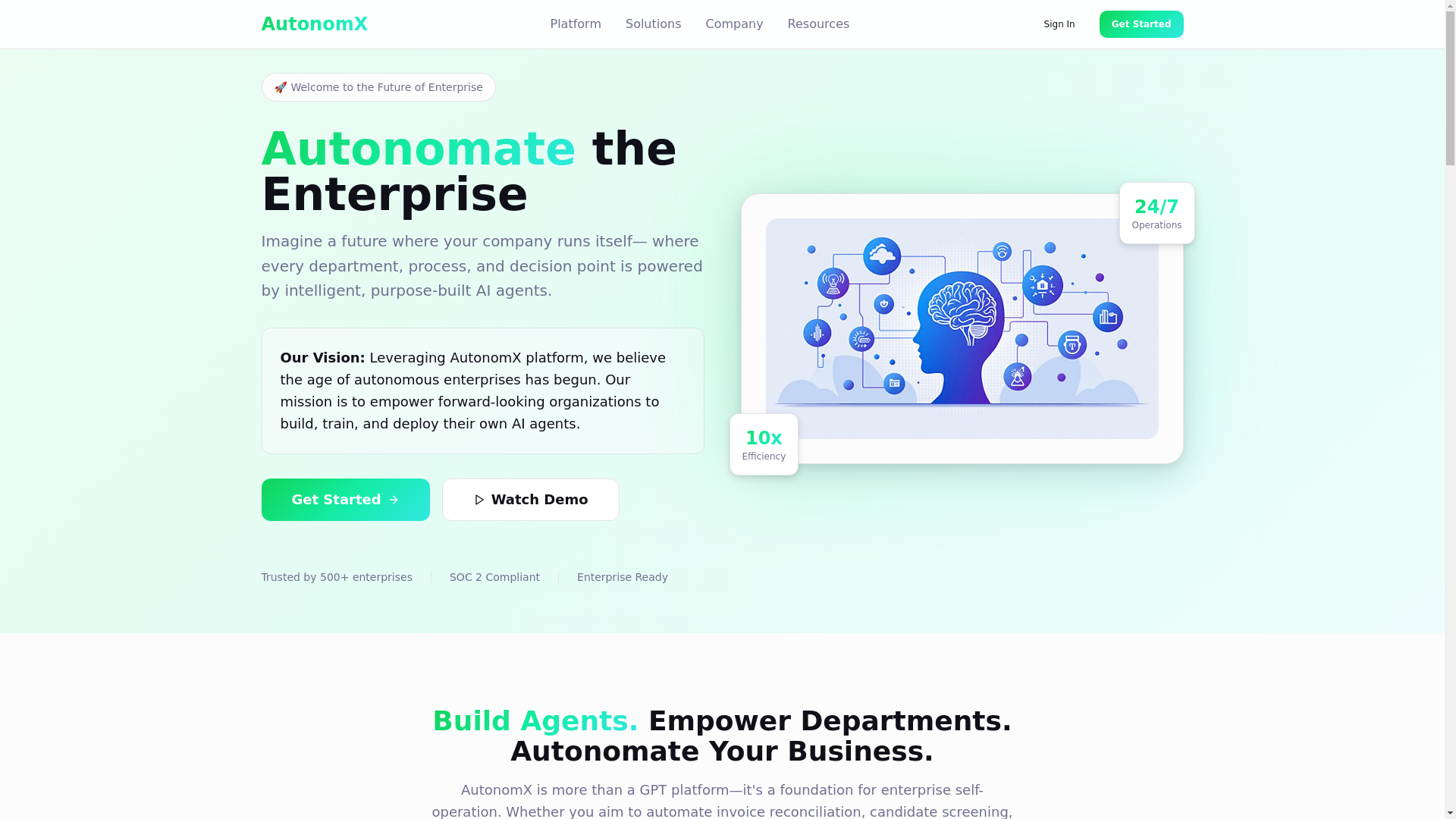 website screenshot of https://autonomx-enterprise-agents.pages.dev/