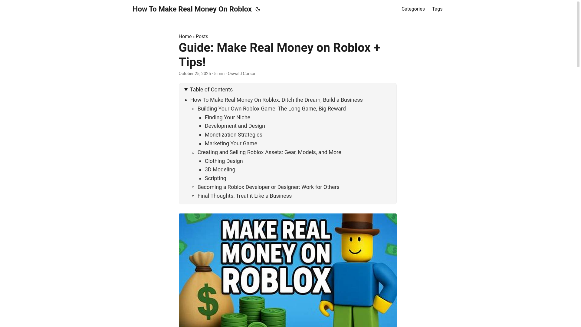 website screenshot of https://how-to-make-real-money-on-roblox.pages.dev/