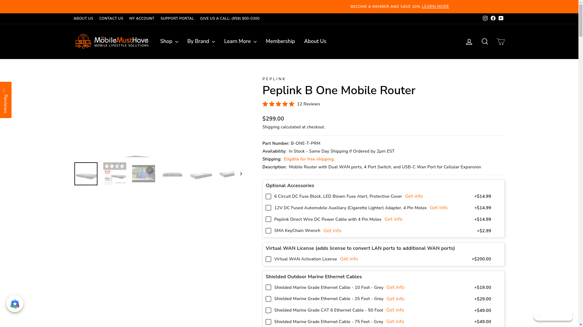 website screenshot of https://mobilemusthave.com/products/peplink-b-one-mobile-router