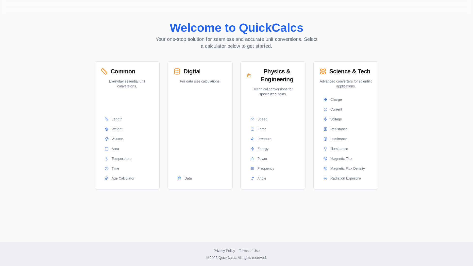 website screenshot of https://quickcalcs.pages.dev/