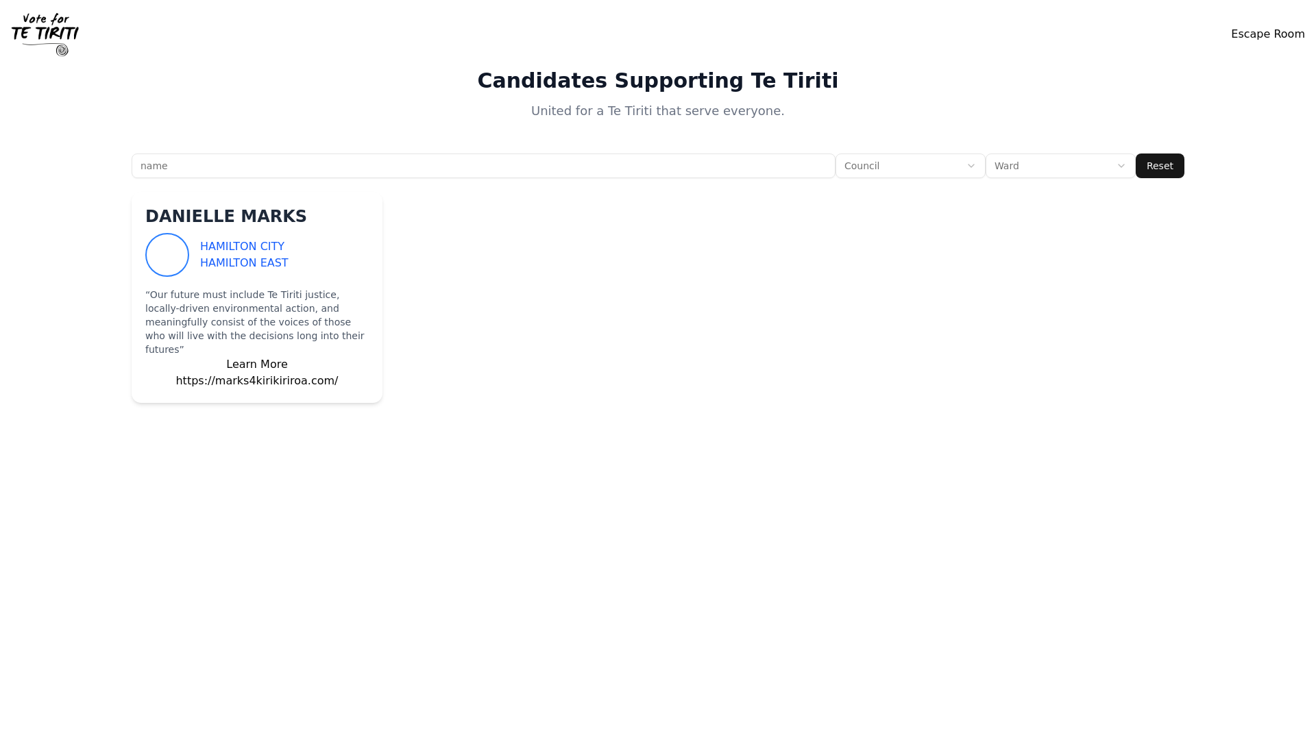 website screenshot of https://votefortetiriti.com/