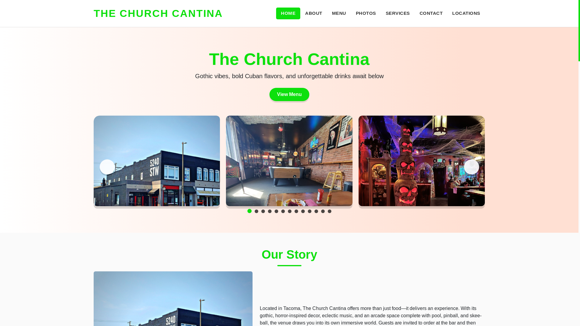 website screenshot of https://the-church-cantina.website/