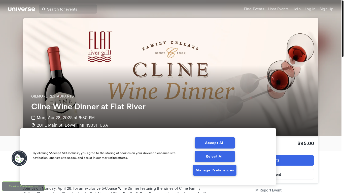 website screenshot of https://flatriverwinedinner.com/