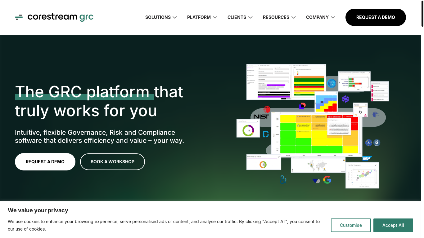 website screenshot of https://corestreamgrc.com/