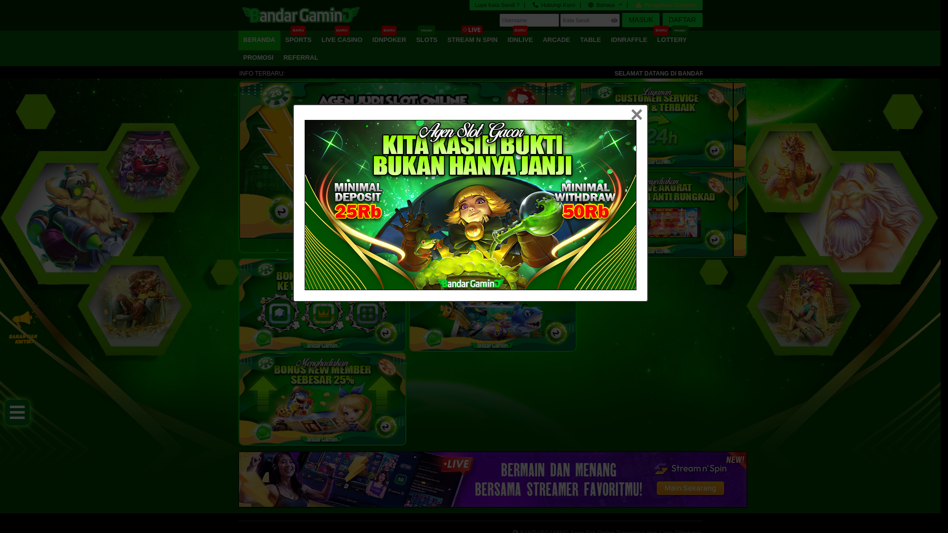 website screenshot of https://bandargaminglove.com/