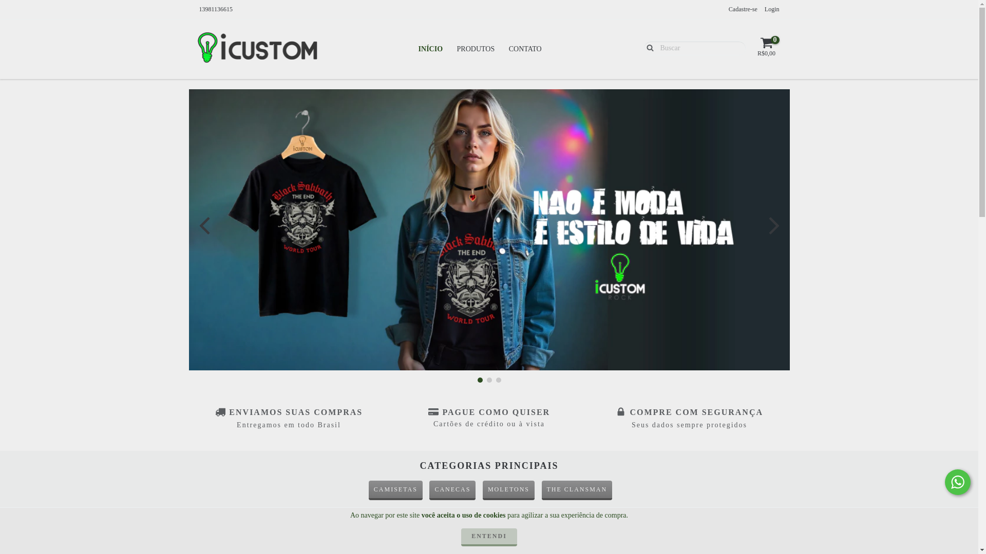 website screenshot of https://icustomrock.com.br/