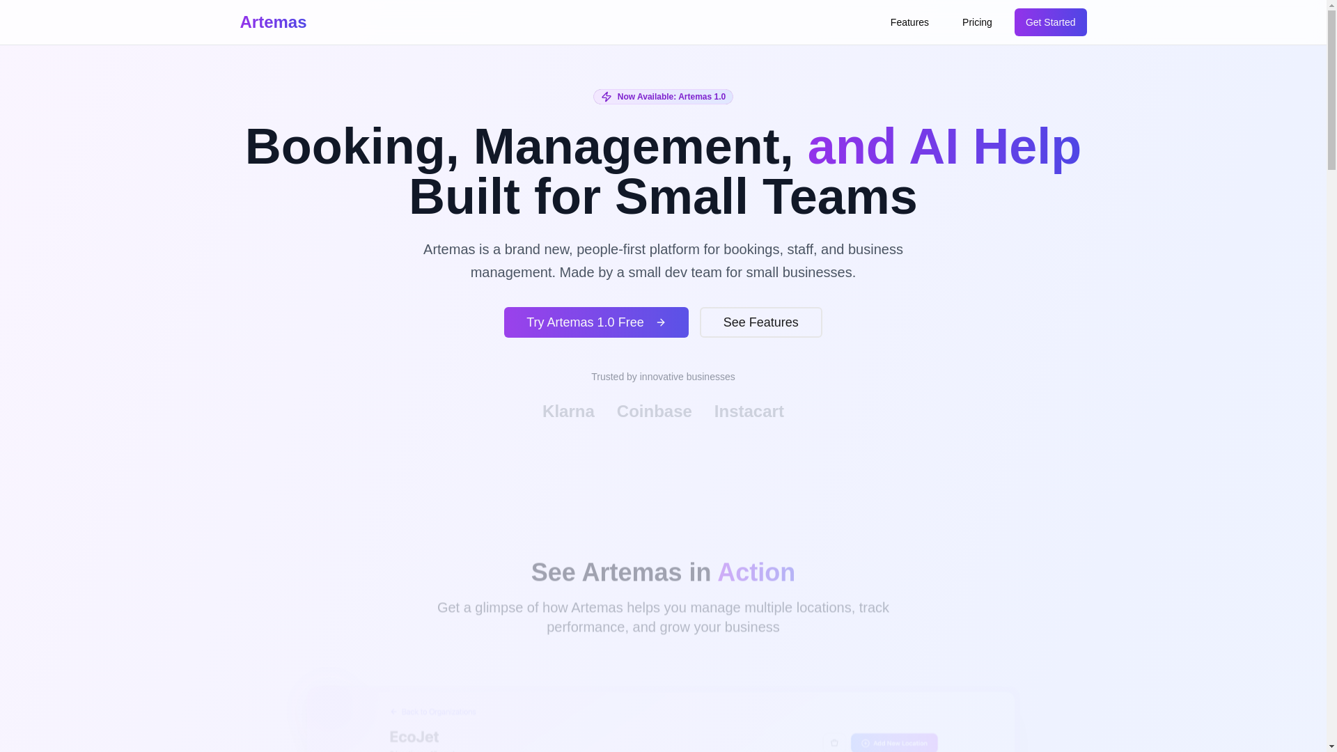 website screenshot of https://artemas-landing.pages.dev/