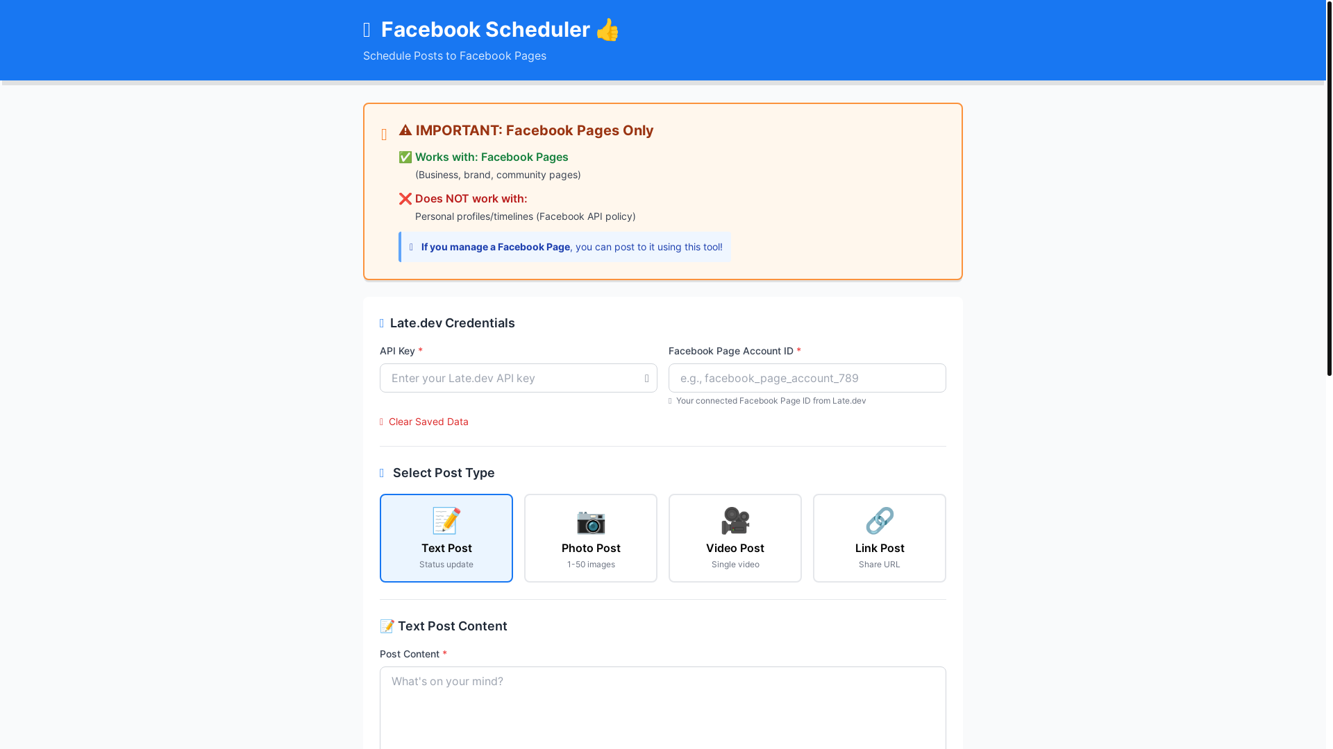 website screenshot of https://facebook-scheduler.pages.dev/