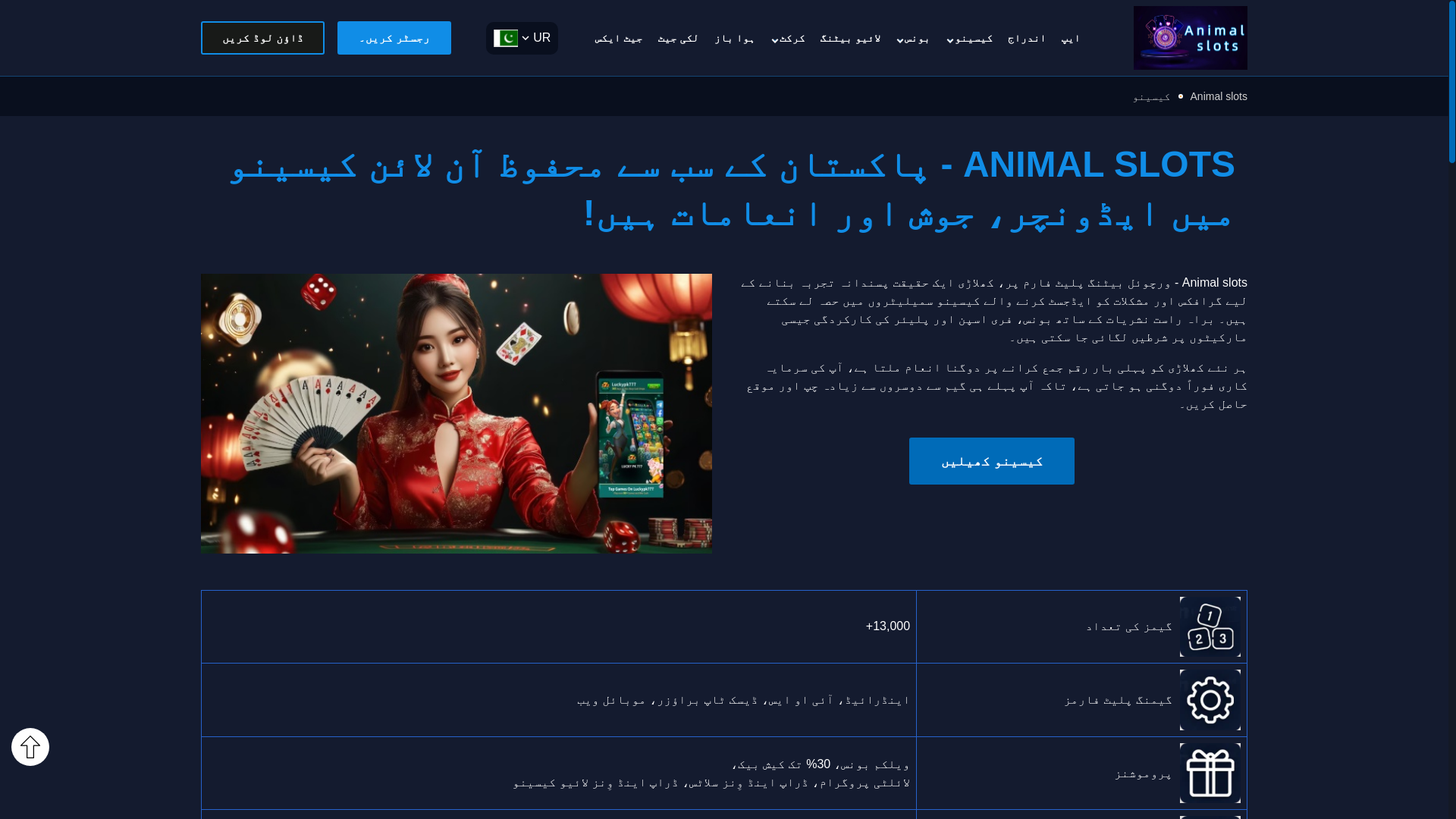website screenshot of https://pk-animalslots.com/