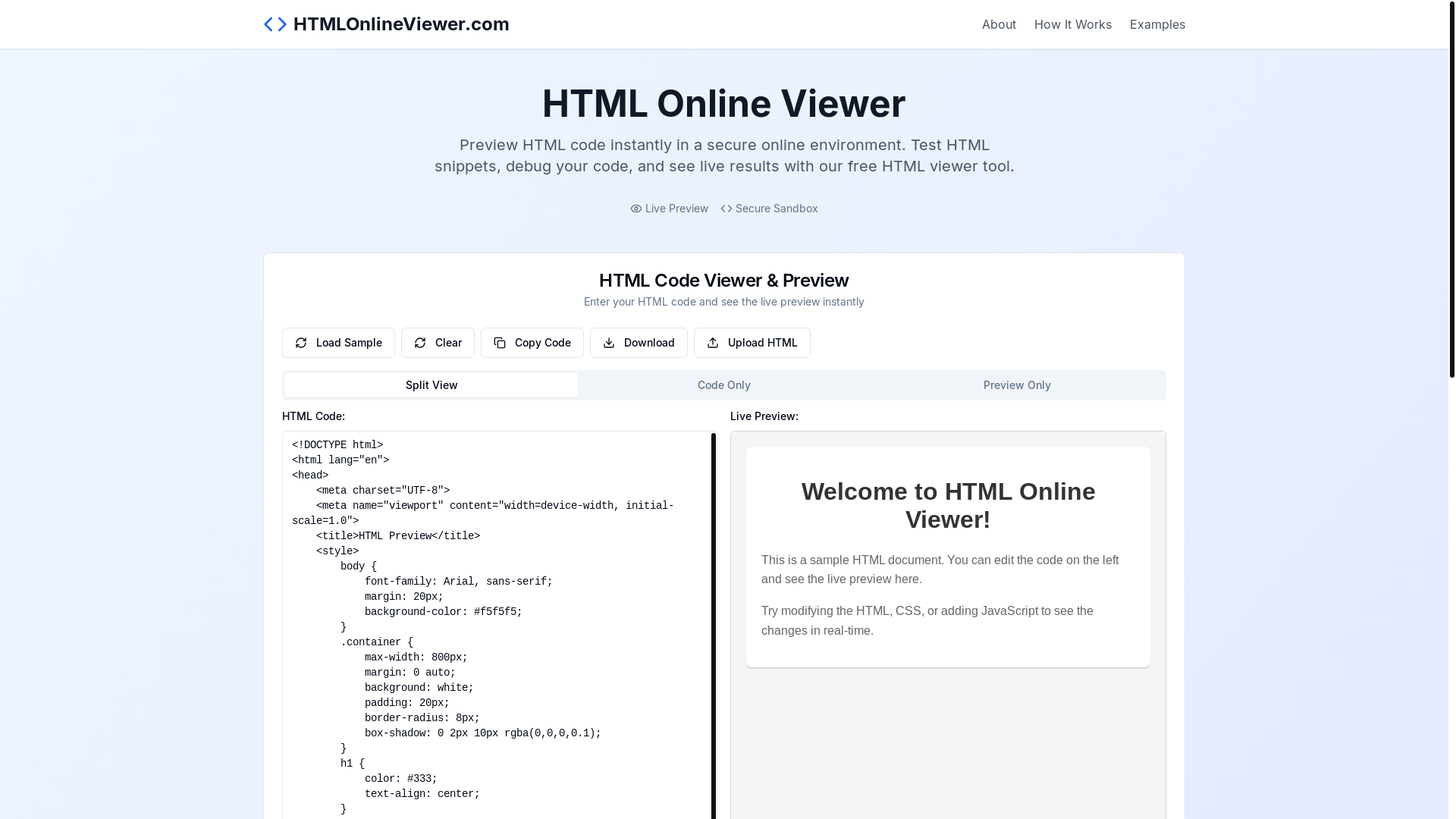 website screenshot of https://htmlonlineviewer.com/