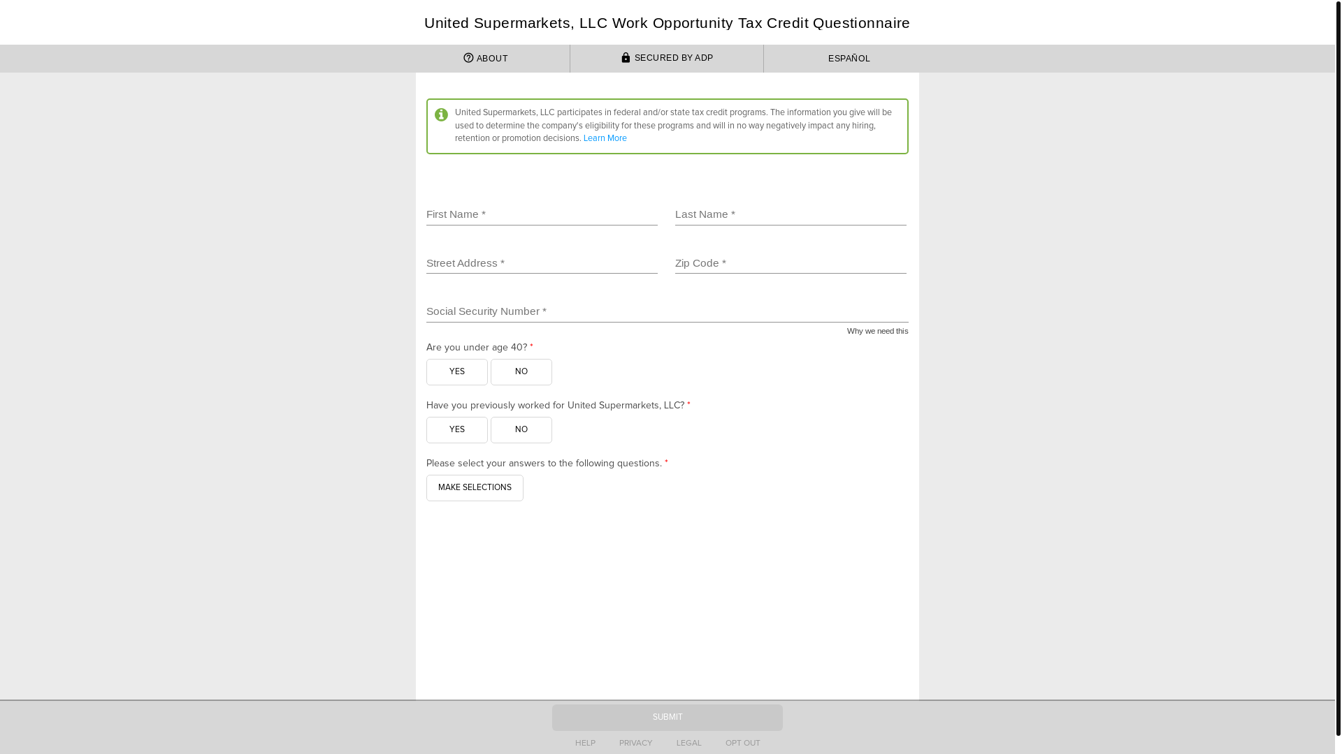 website screenshot of https://tcs.adp.com/txcs-ui/screening/?cc=unitedtexas