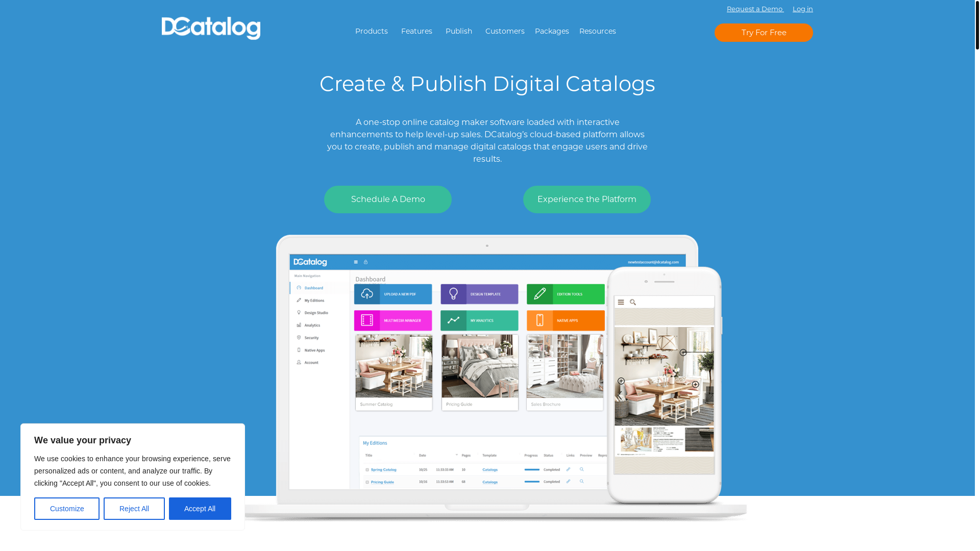website screenshot of https://dcatalogs.com/